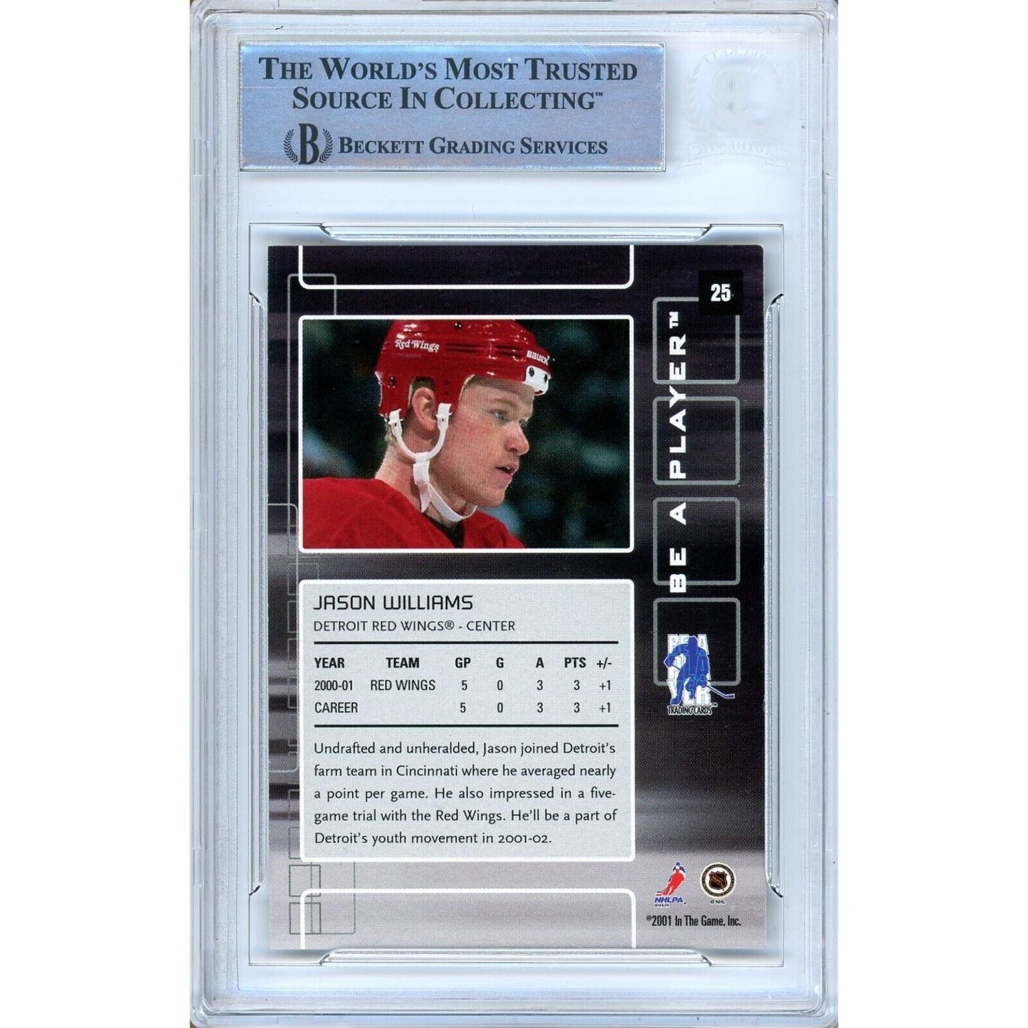 2001-02 BAP Be A Player #25 — Jason Williams Detroit Red Wings Autographed Trading Card Beckett Authentication