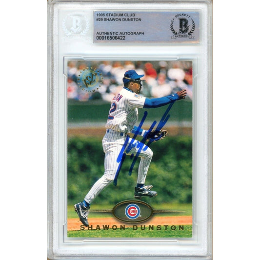 Shawon Dunston Chicago Cubs Signed 1995 Stadium Club Card Beckett Authentic Auto Slab