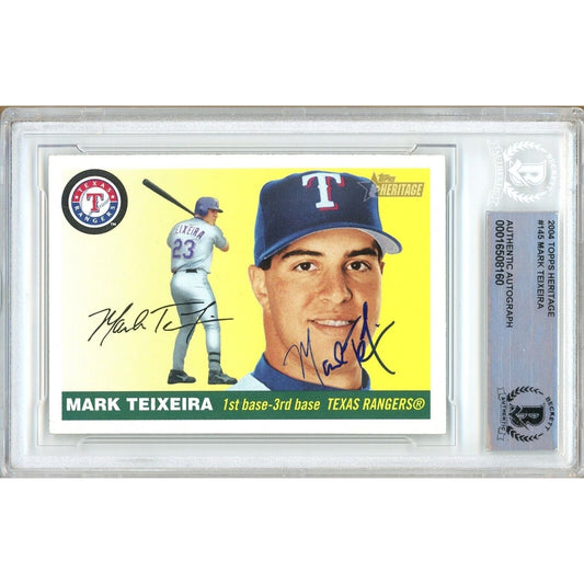 Mark Teixeira Texas Rangers Signed 2004 Topps Heritage Baseball Card BAS Auth Auto Slab