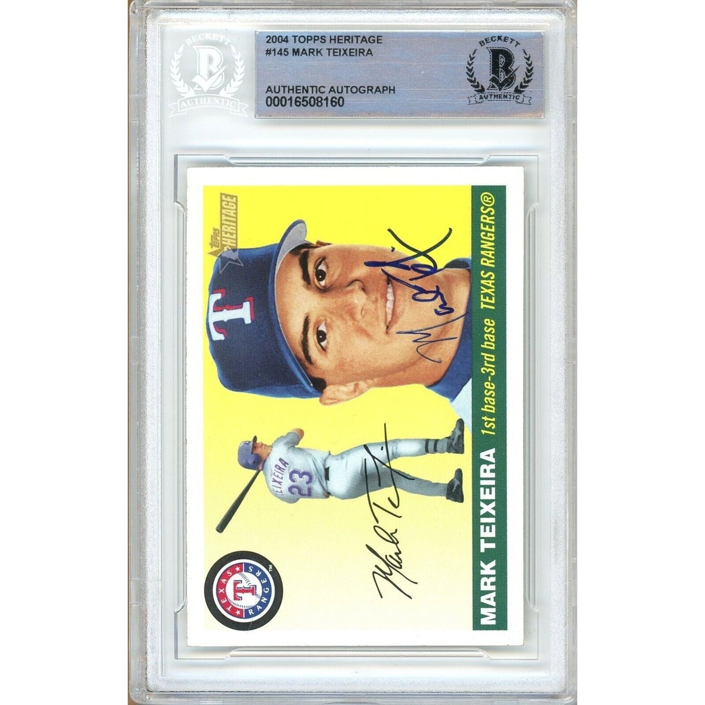 Mark Teixeira Texas Rangers Signed 2004 Topps Heritage Baseball Card BAS Auth Auto Slab