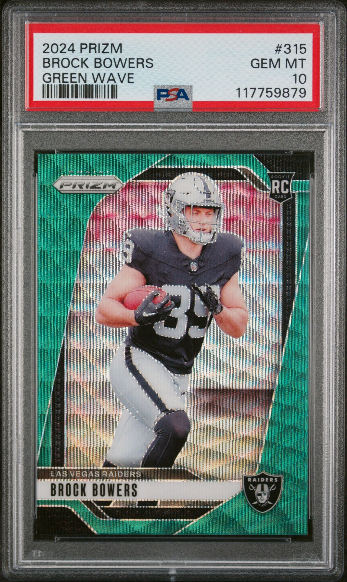 Graded 2024 Panini Prizm Brock Bowers #315 Green Wave Rookie RC Football Card PSA 10 Gem Mint