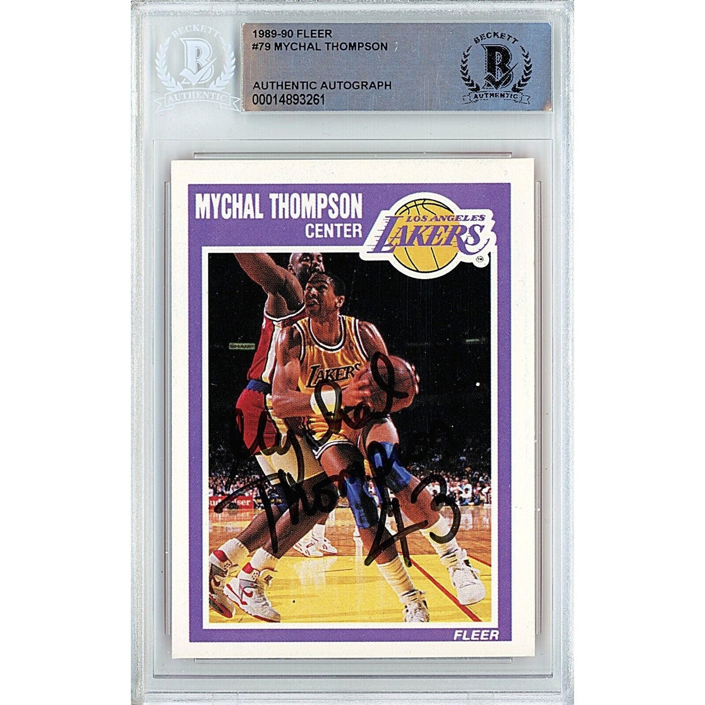 Mychal Thompson Los Angeles Lakers Signed 1989-90 Fleer Basketball Card BAS Auth Auto