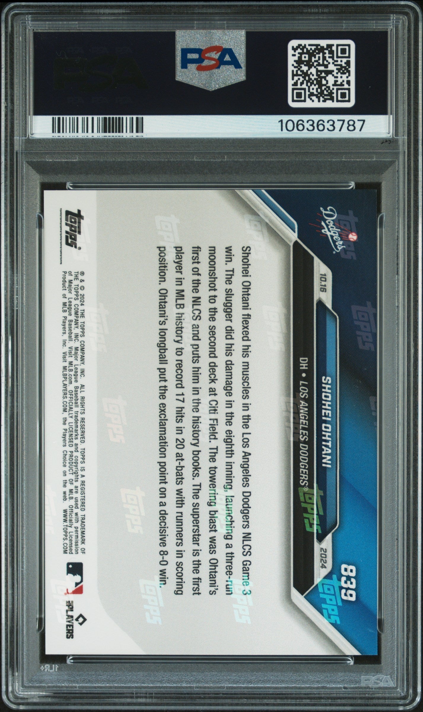 Graded 2024 Topps Now Shohei Ohtani #839 Baseball Card PSA 10 Gem Mint