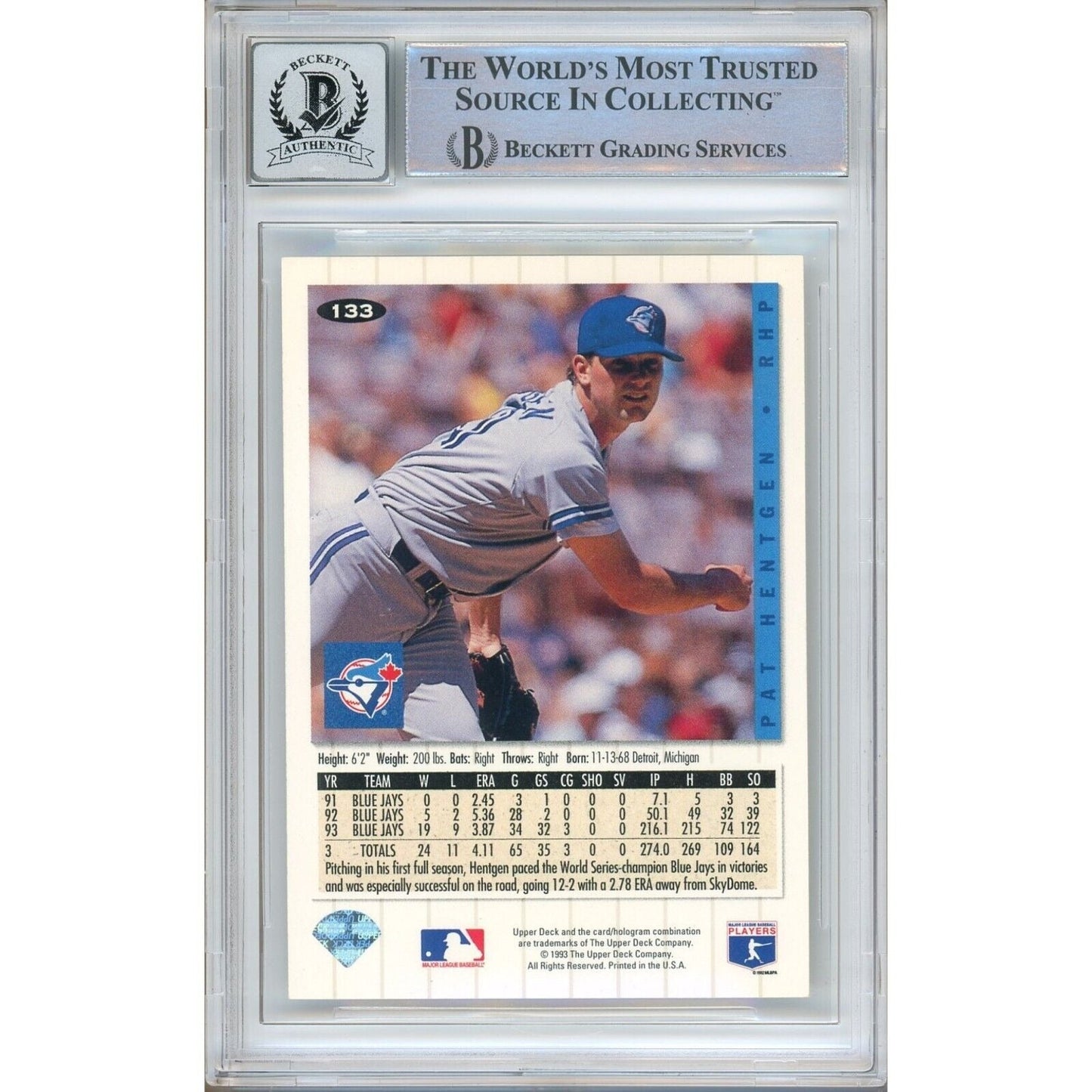 Pat Hentgen Toronto Blue Jays Signed 1994 Collectors Choice Card BGS Auto 10 Graded