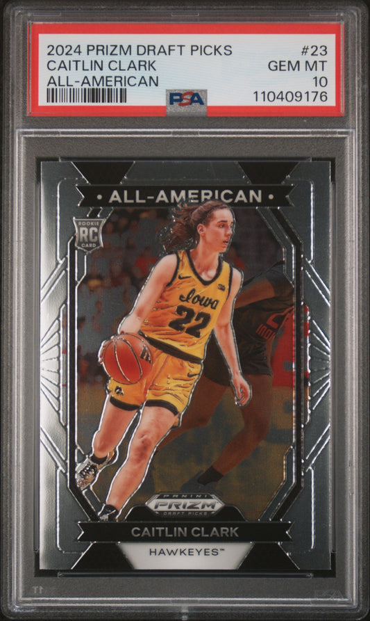 Graded 2024 Panini Prizm Draft Picks Caitlin Clark #23 All American Rookie RC Basketball Card PSA 10 Gem Mint