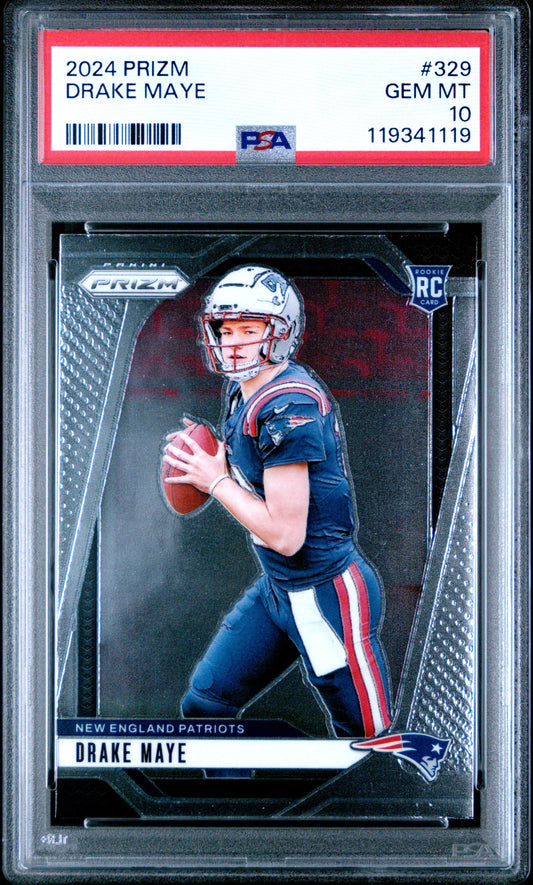 Graded 2024 Panini Prizm Drake Maye #329 Rookie RC Football Card PSA 10 Gem Mint