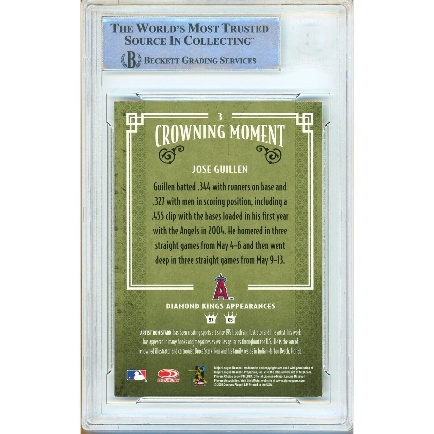 2005 Donruss Diamond Kings #3 — Jose Guillen LA Angels Autographed Trading Card — Beckett Authentication
