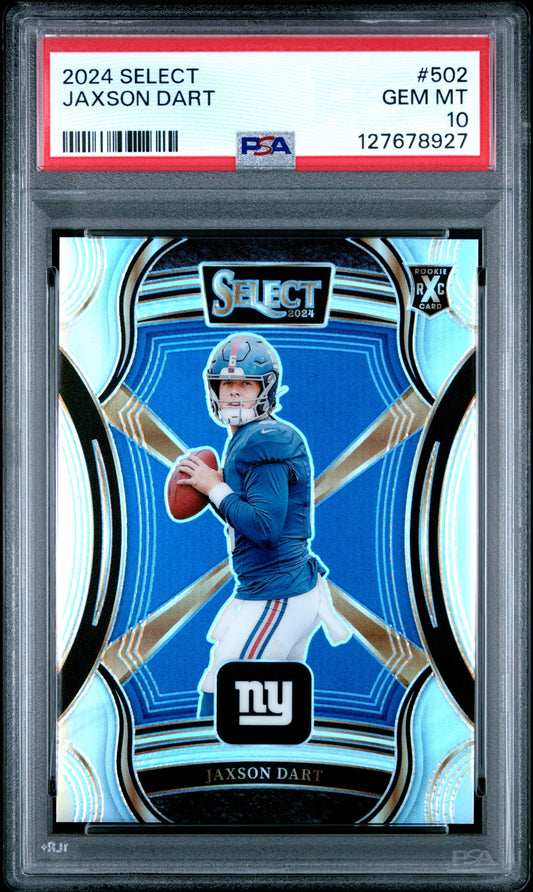 Graded 2024 Panini Select Jaxson Dart #502 XRC Silver Prizm Rookie RC Football Card PSA 10 Gem Mint