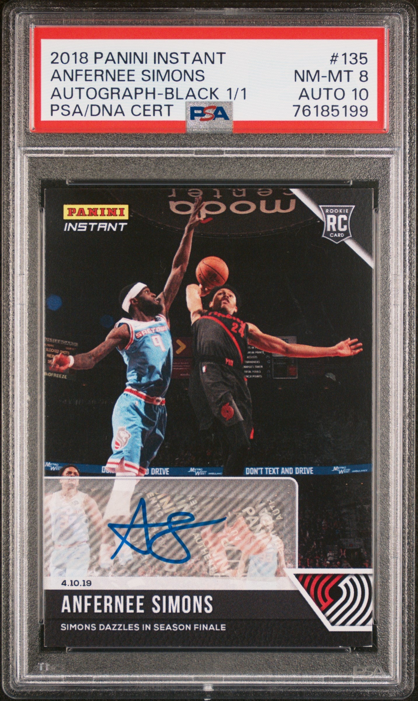 2018 Panini Instant #135 Anfernee Simons Autograph-Black 1/1 PSA 8 - Sport Cards