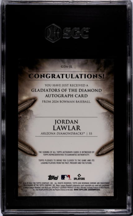 2024 Bowman Jordan Lawlar Gladiators of the Diamond Auto. /25 SGC 10/10 - Sport Cards