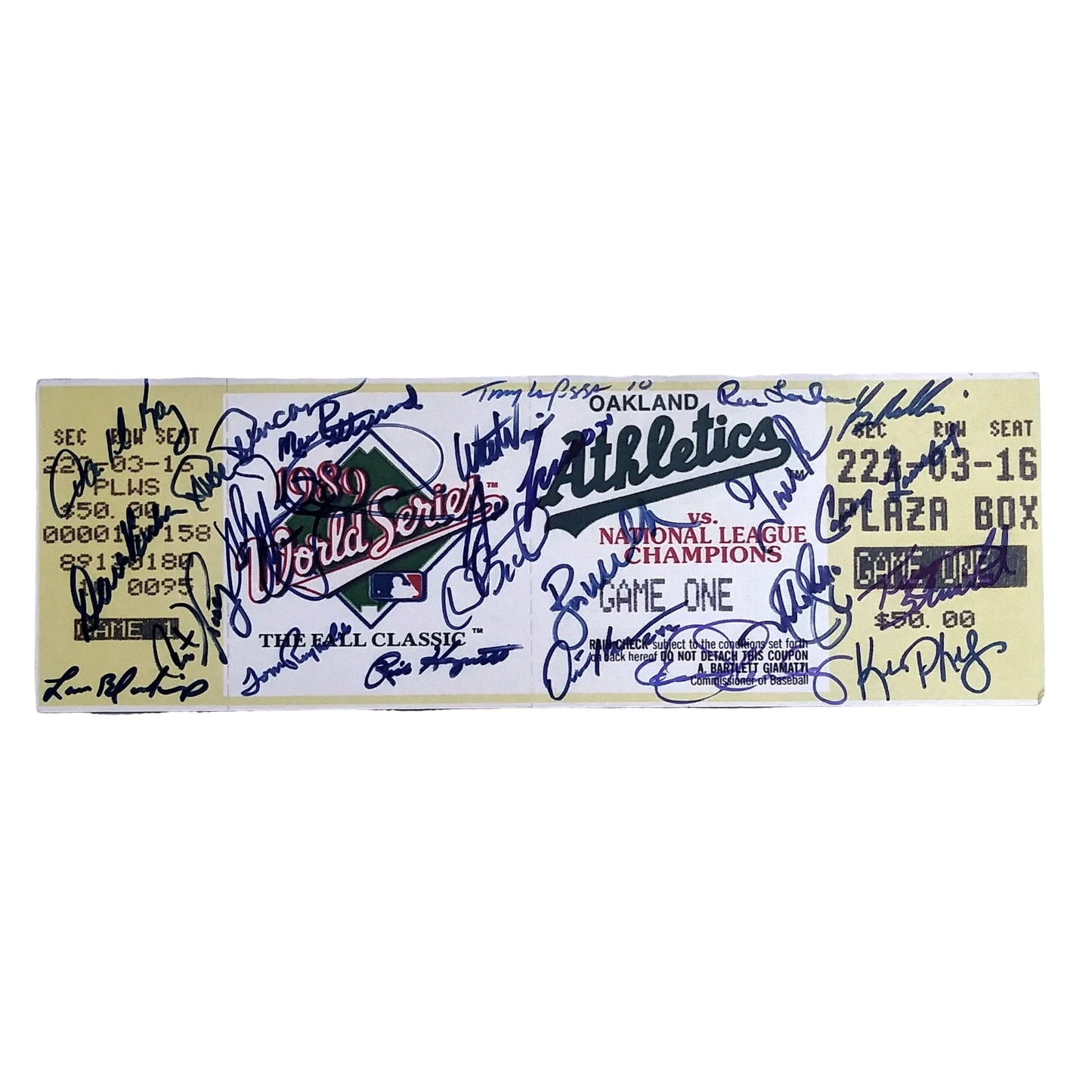 1989 Oakland Athletics Signed World Series Game 1 Mini Mega Ticket Beckett BAS