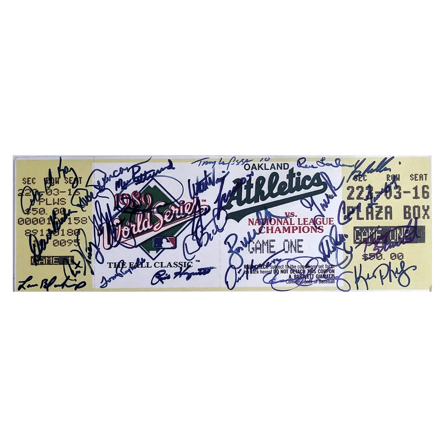 1989 Oakland Athletics Signed World Series Game 1 Mini Mega Ticket Beckett BAS