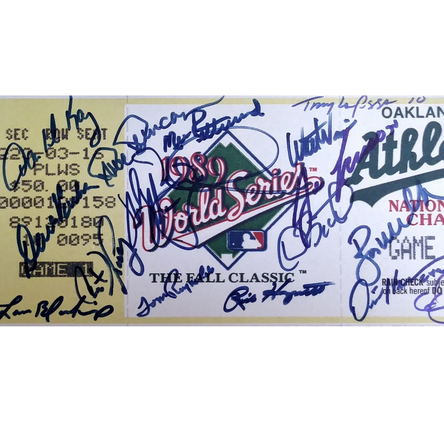 1989 Oakland Athletics Signed World Series Game 1 Mini Mega Ticket Beckett BAS