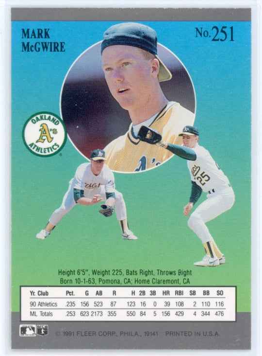 1991 Fleer Ultra #251 Mark McGwire Card - Sport Cards