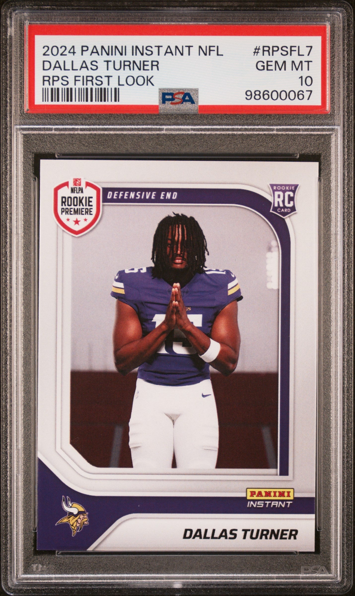 Graded 2024 Panini Instant NFL Dallas Turner #RPSFL7 RPS First Look Rookie RC Football Card PSA 10 Gem Mint - Sport Cards