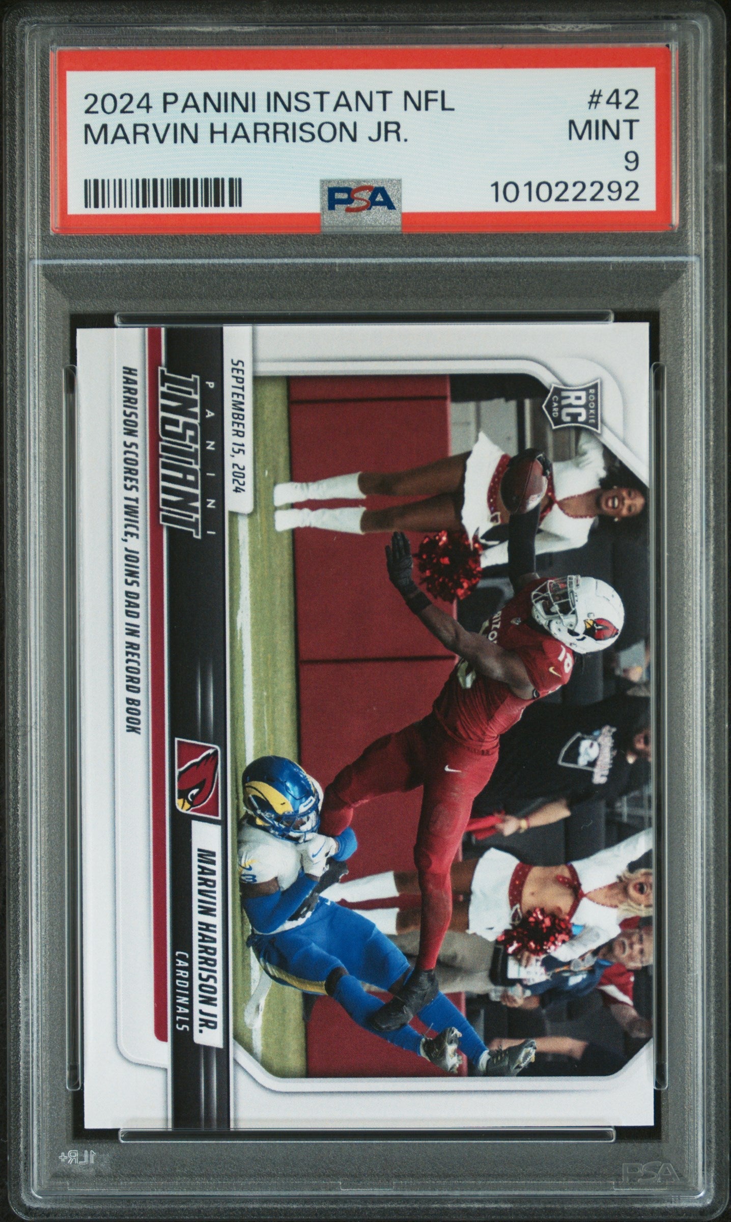 Graded 2024 Panini Instant NFL Marvin Harrison Jr #42 Rookie RC Football Card PSA 9 Mint