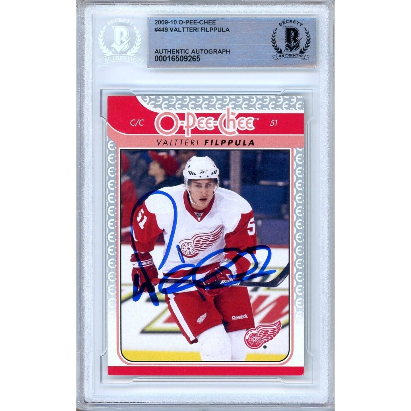 Valtteri Filppula Detroit Red Wings Signed 2009-10 O-Pee-Chee Card Beckett Auth Auto Slab
