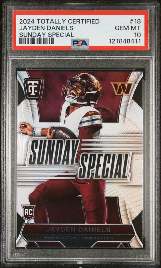 Graded 2024 Panini Totally Certified Jayden Daniels #18 Sunday Special Rookie RC Football Card PSA 10 Gem Mint