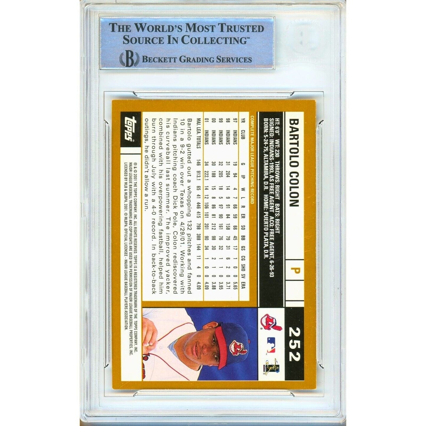 2002 Topps #252 — Bartolo Colon Cleveland Indians Autographed Trading Card — Beckett Authentication