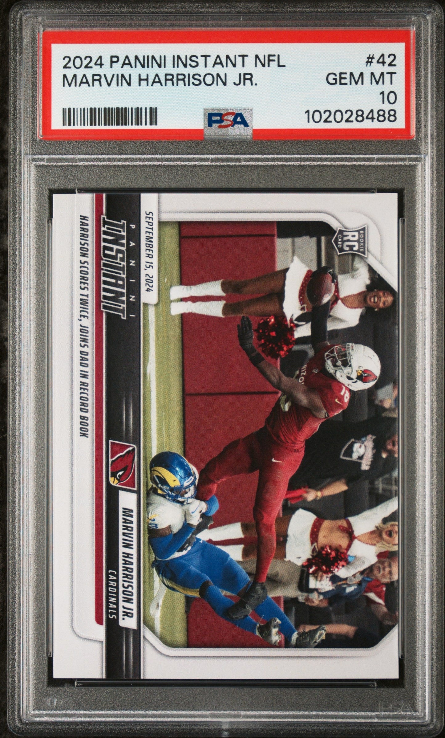 Graded 2024 Panini Instant NFL Marvin Harrison Jr #42 Rookie RC Football Card PSA 10 Gem Mint
