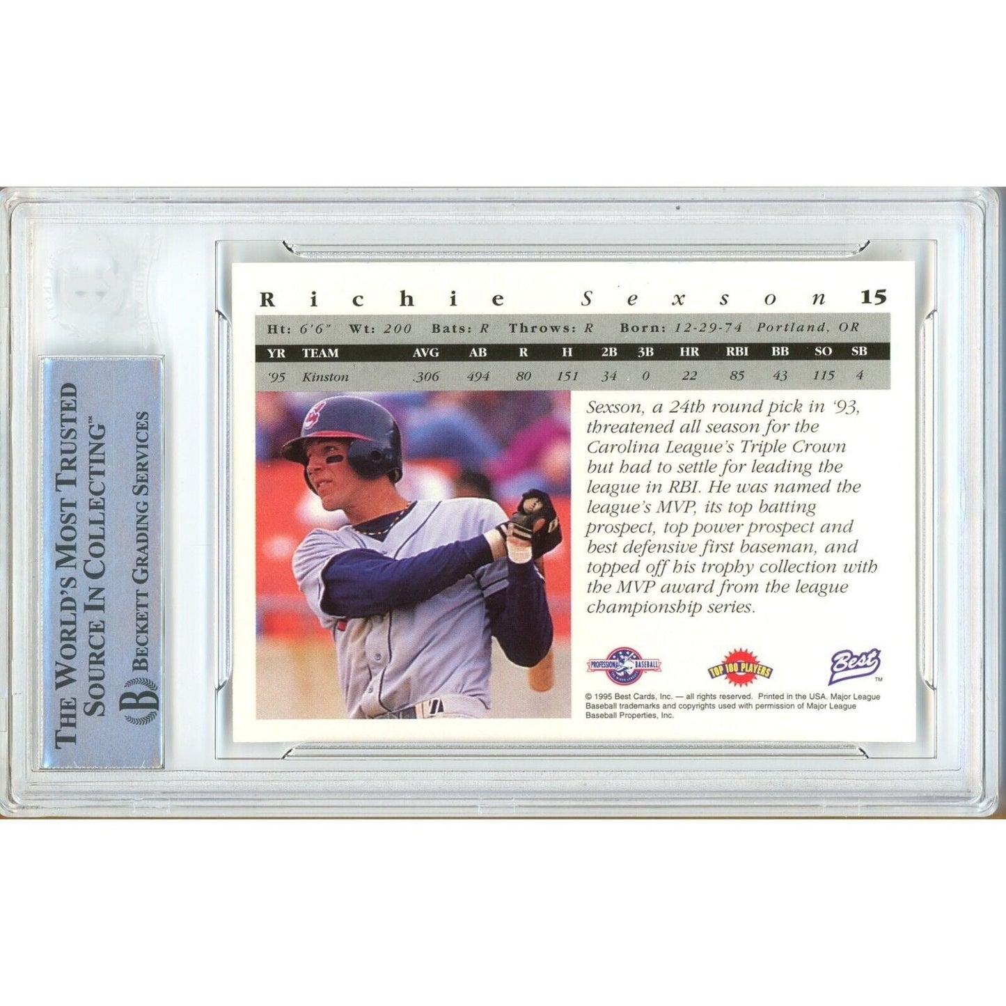 Richie Sexson Cleveland Indians Signed 1995 Team Best Rookie Card Beckett Authentic Auto