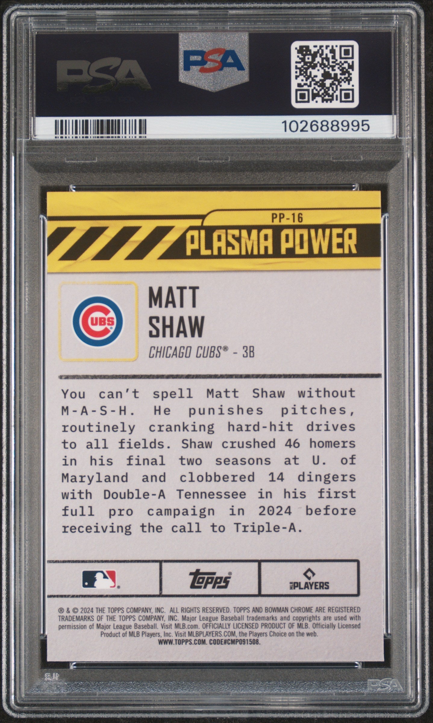 Graded 2024 Topps Bowman Draft Matt Shaw #PP16 Plasma Power Rookie RC Baseball Card PSA 10 Gem Mint