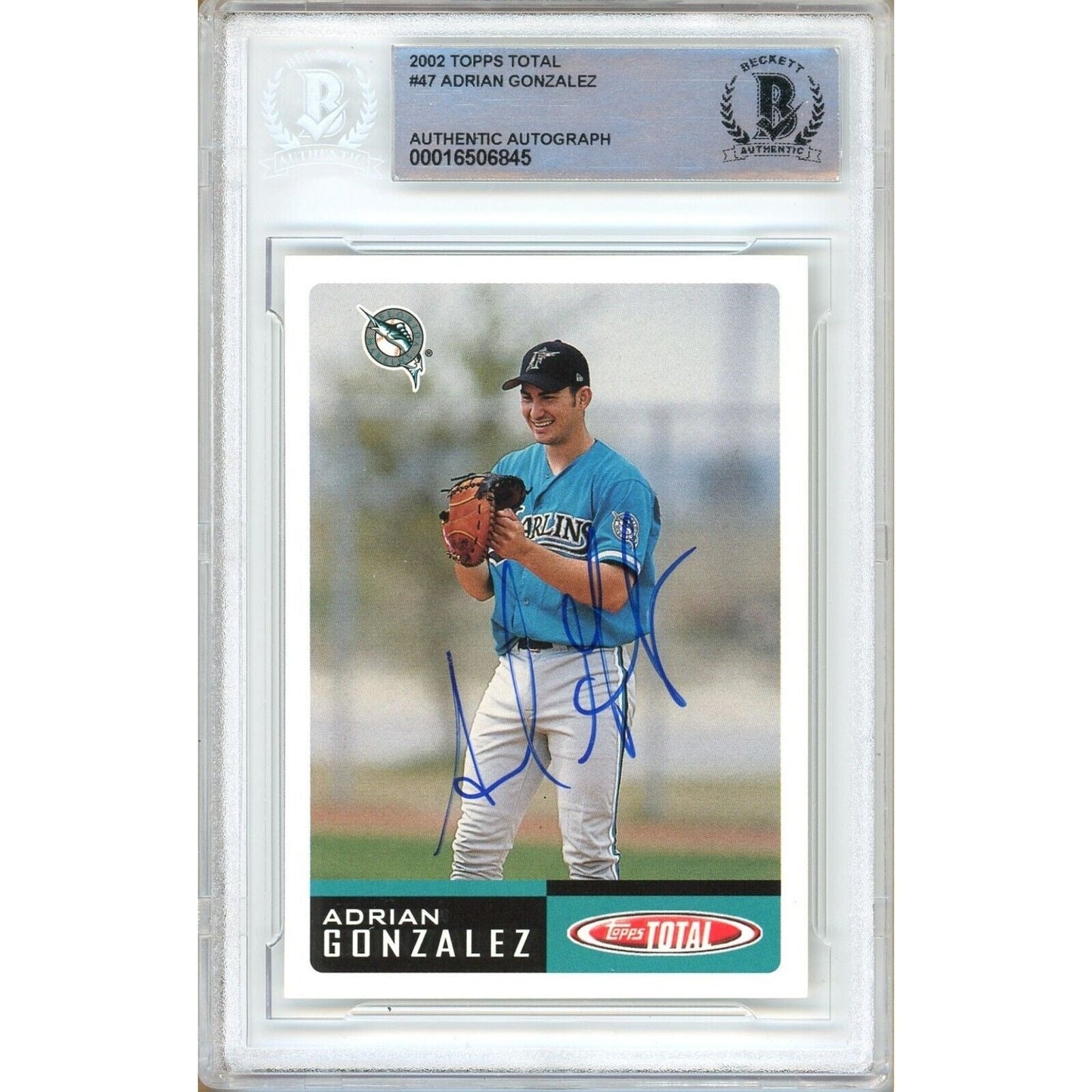 2002 Topps Total #47 — Adrian Gonzalez Miami Marlins Autographed Trading Card — Beckett Authentication