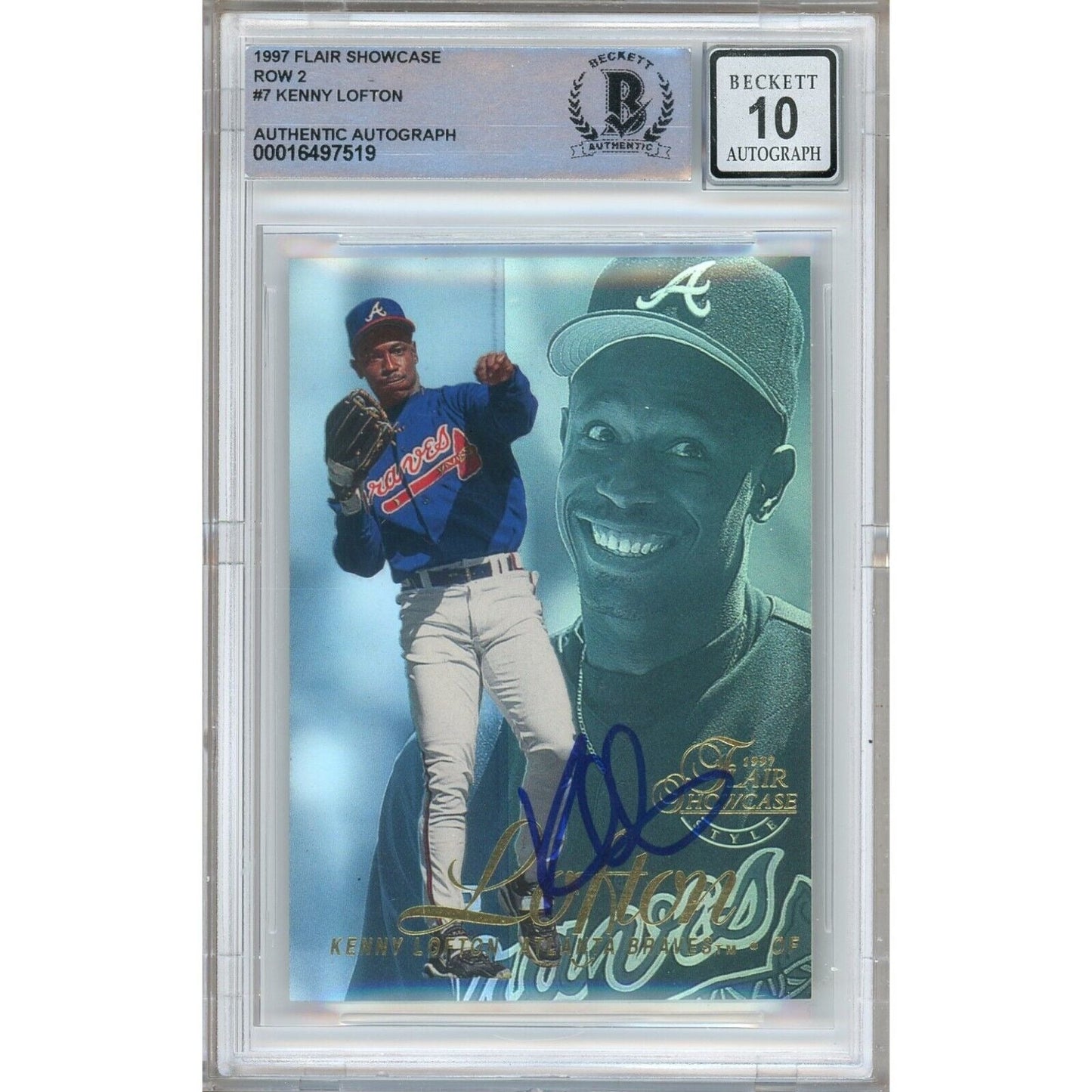 1997 Fleer Flair Showcase Row 2 — Kenny Lofton Atlanta Braves Autographed Trading Card — Beckett Authentication