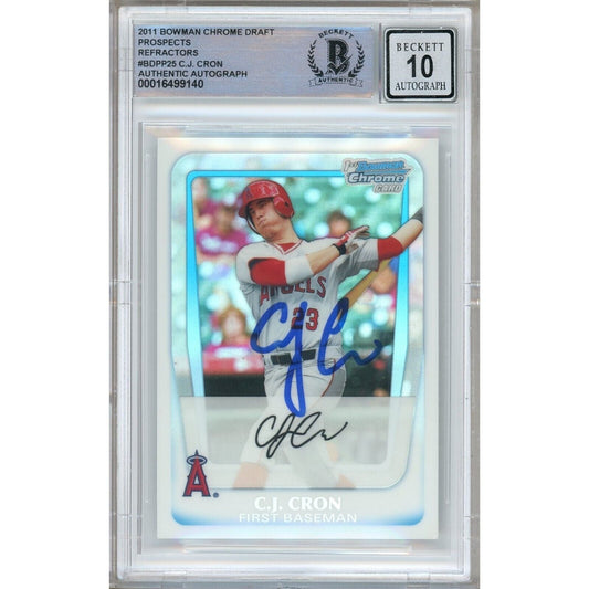2011 Bowman Draft Prospects Chrome Refractors #BDPP25— CJ Cron Los Angeles Angels Autographed Trading Card — Beckett Authentication