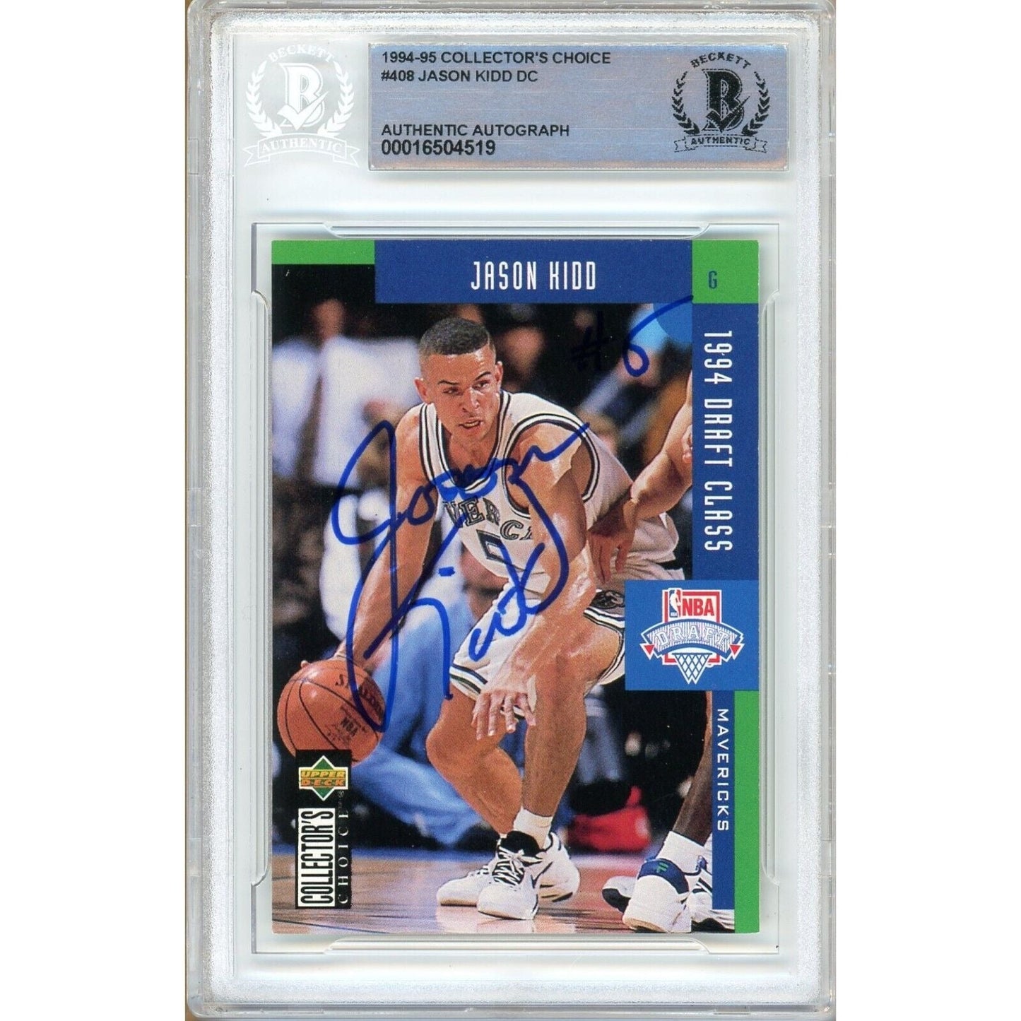 1994-95 UD Collectors Choice #408 — Jason Kidd Dallas Mavericks Autographed Trading Card — Beckett Authentication