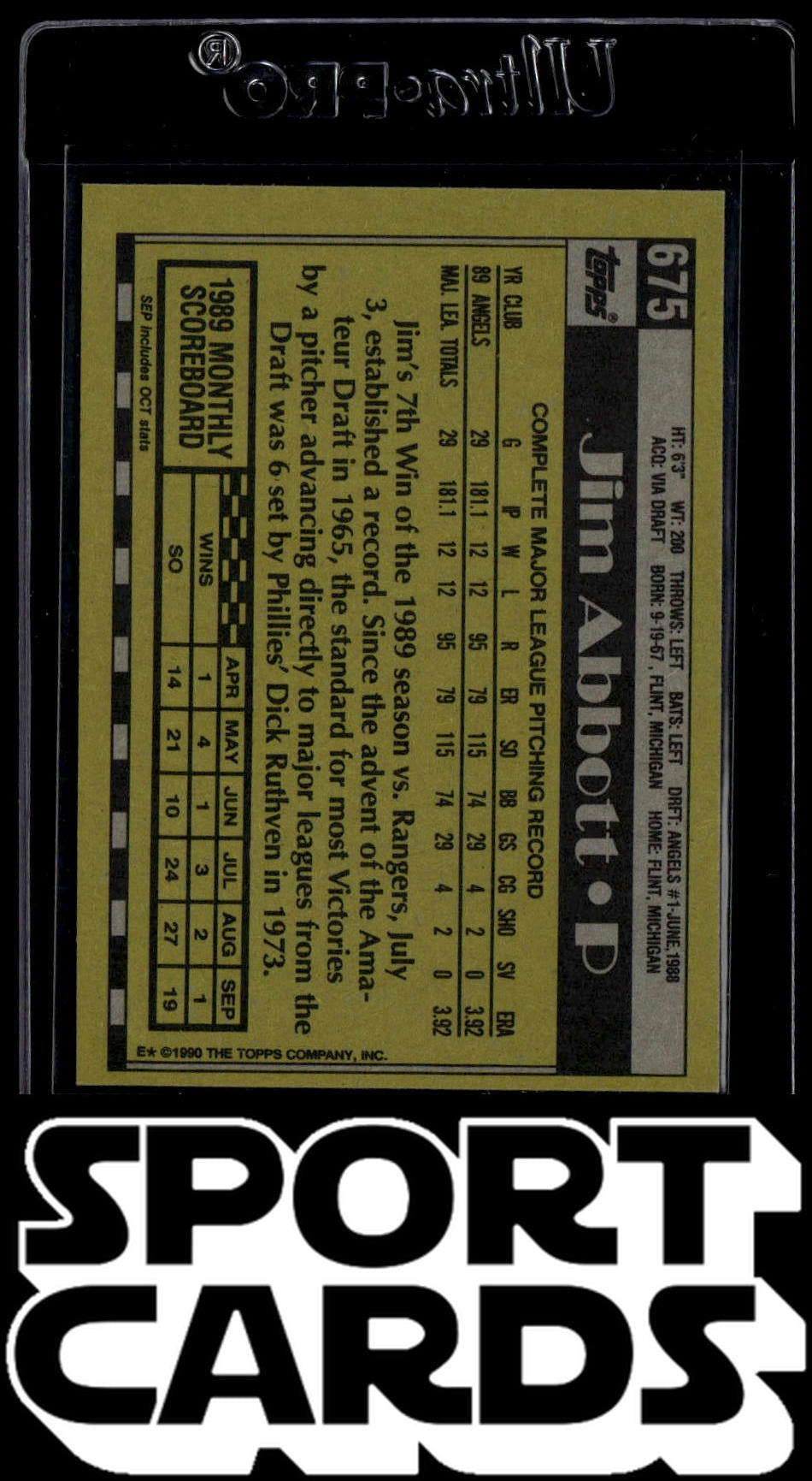 1990 Topps #675 Jim Abbott SportCards.com