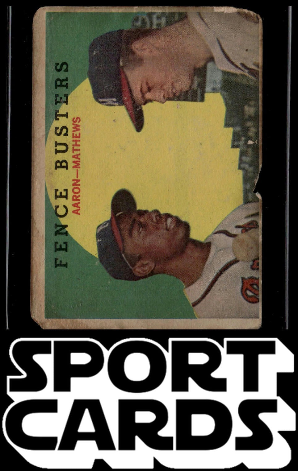 1959 Topps #212a Fence Busters (Hank Aaron / Eddie Mathews)