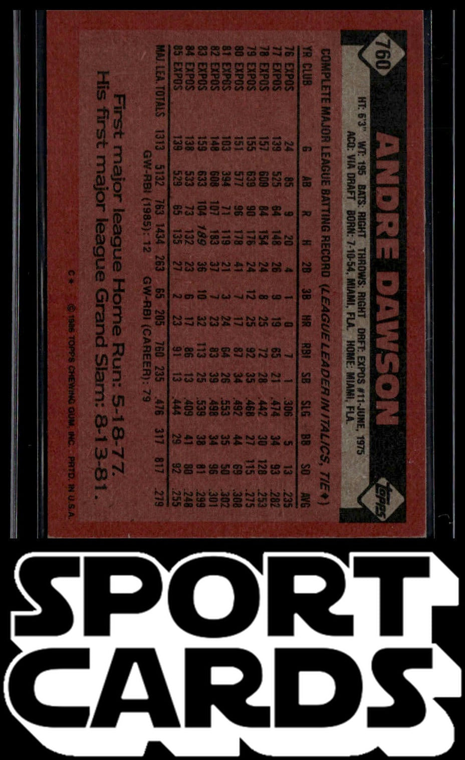 1986 Topps #760 Andre Dawson SportCards.com