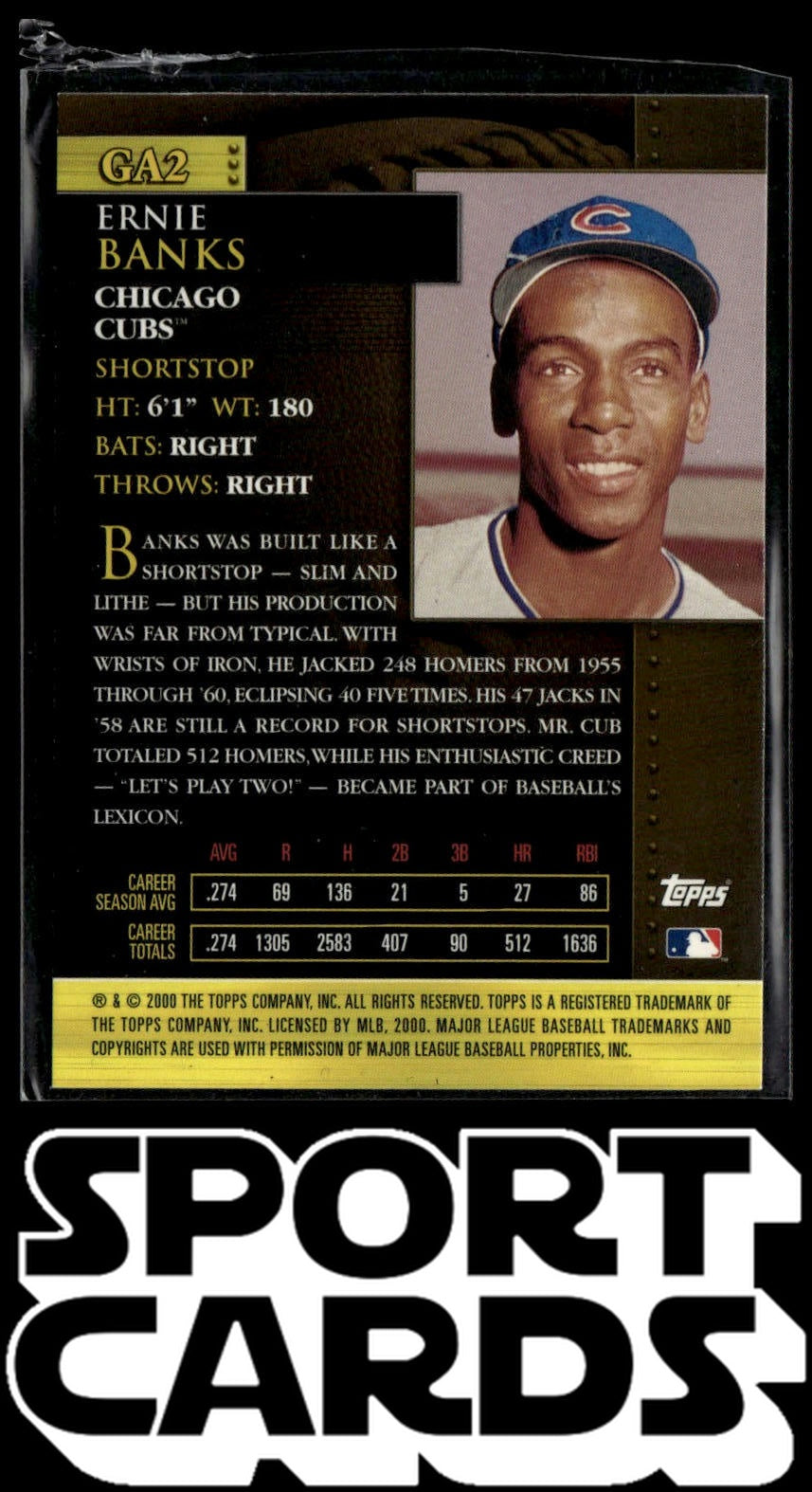 2001 Topps #GA2 Ernie Banks Golden Anniversary SportCards.com