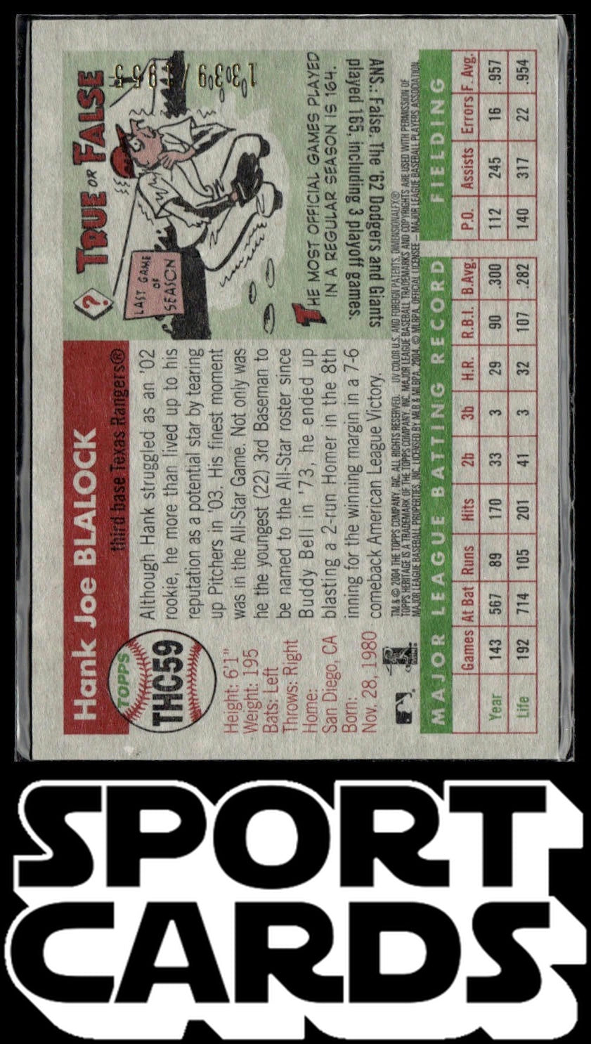 2004 Topps Heritage #115 Hank Blalock SportCards.com