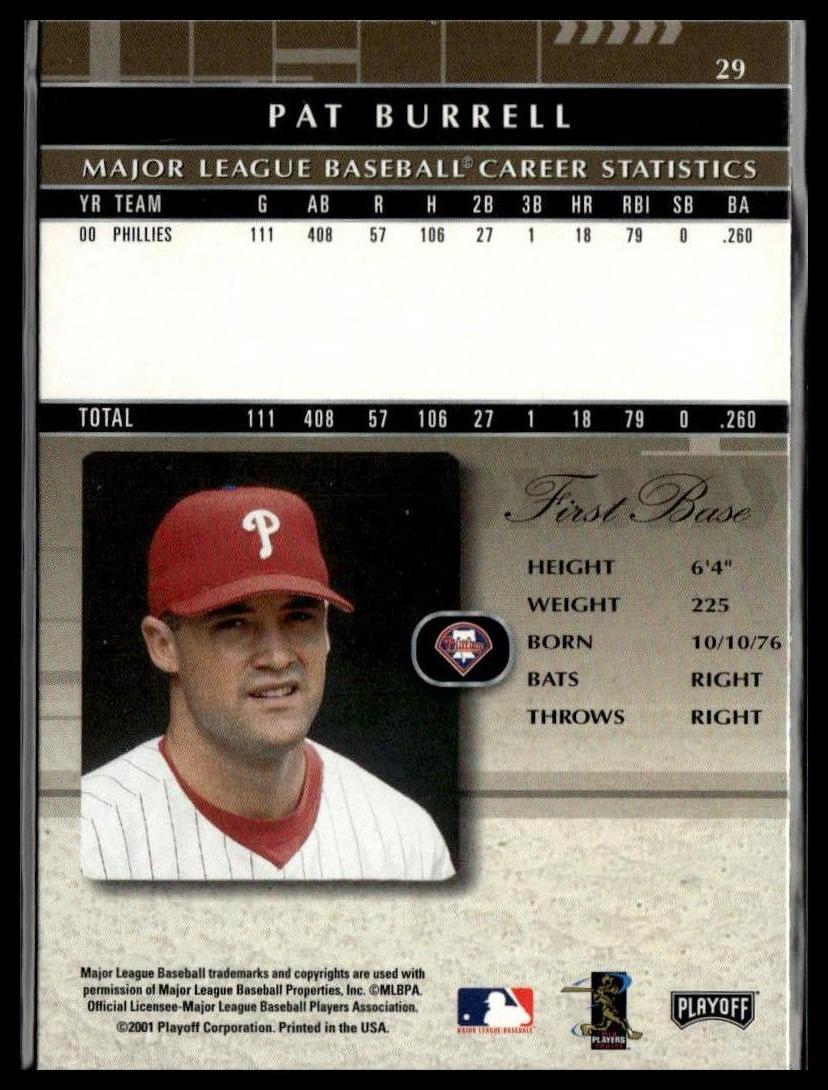 2001 Playoff Absolute Memorabilia #29 Pat Burrell SportCards.com