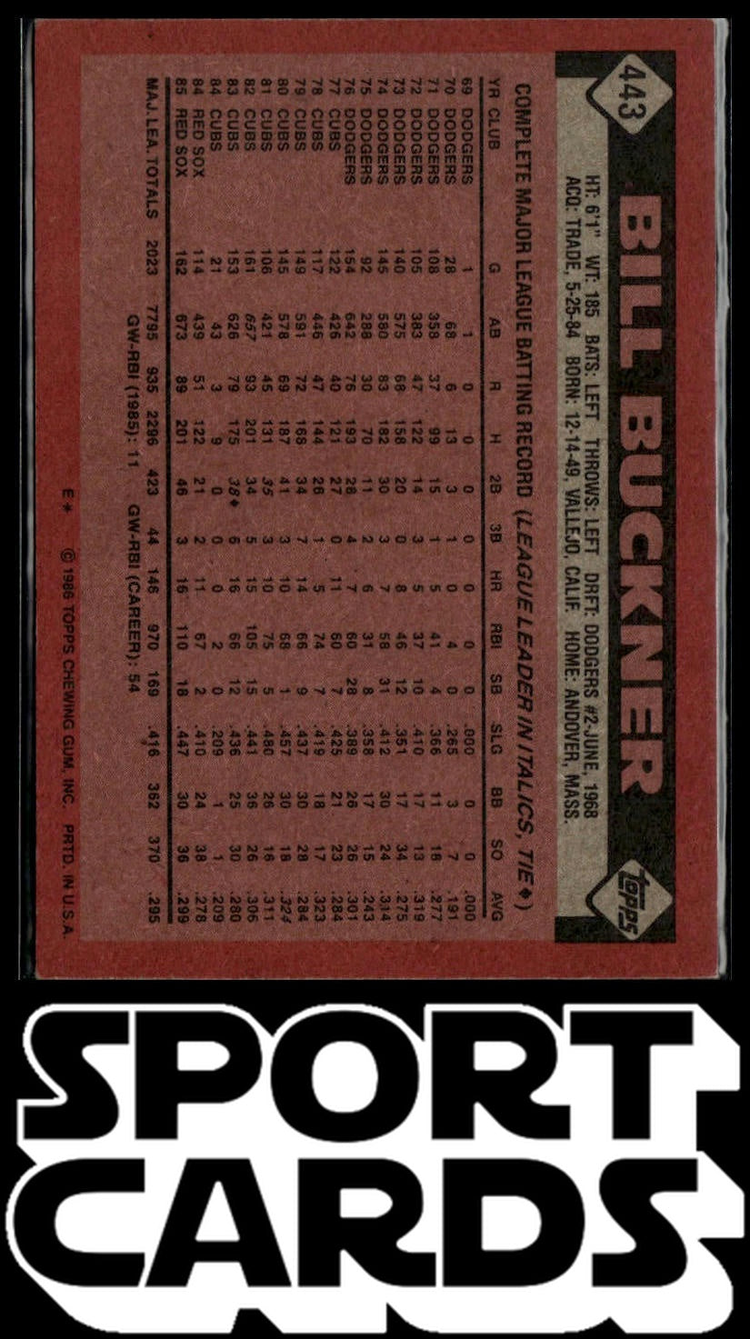 1986 Topps #443 Bill Buckner SportCards.com