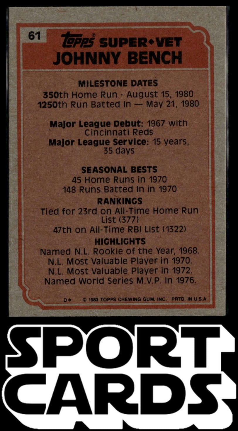 1983 Topps #61 Johnny Bench SportCards.com