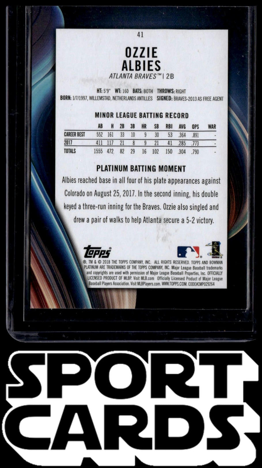 2018 Bowman Platinum #41 Ozzie Albies Sky Blue SportCards.com