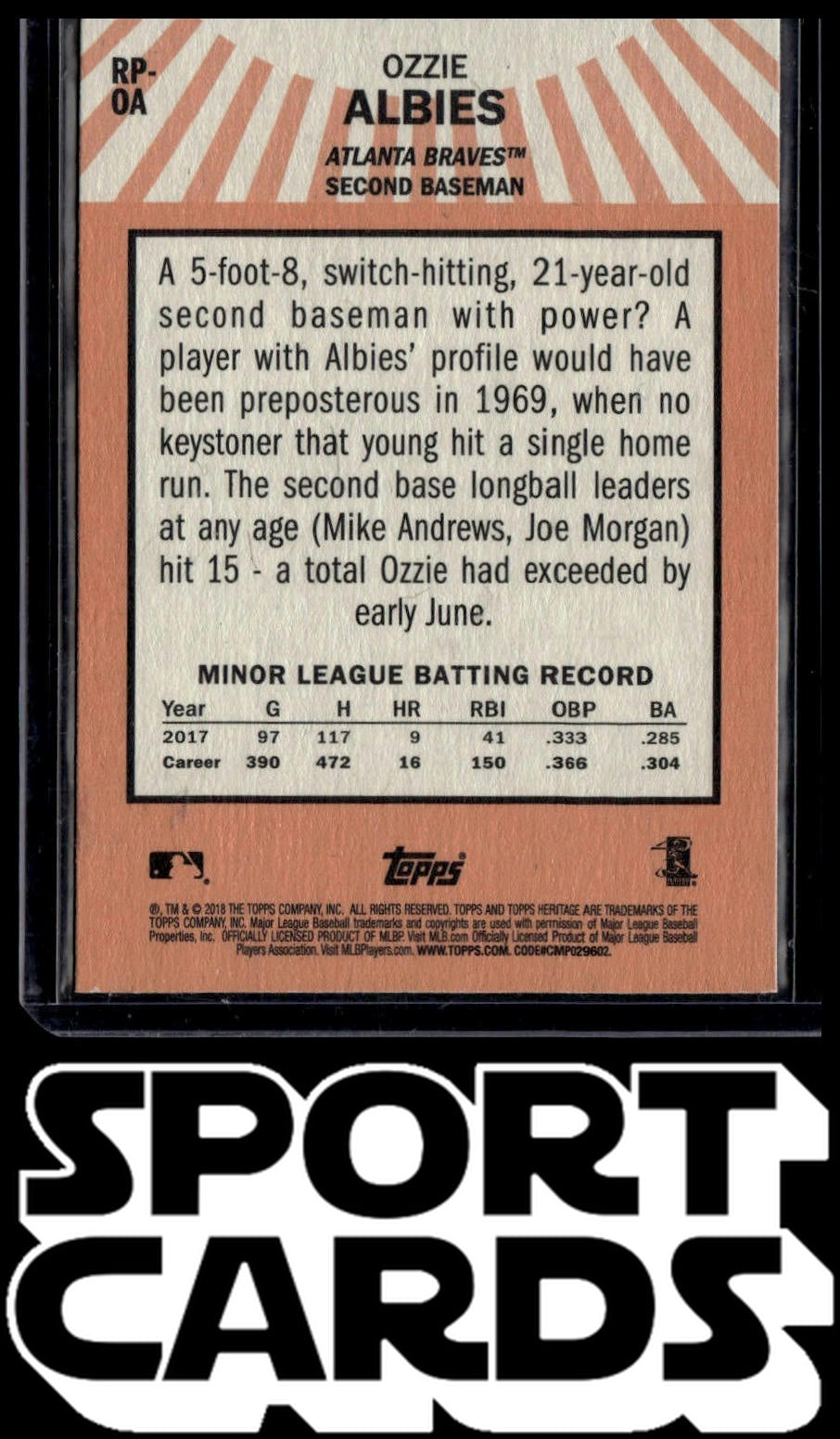 2018 Topps Heritage #RP-OA Ozzie Albies Rookie Performers SportCards.com
