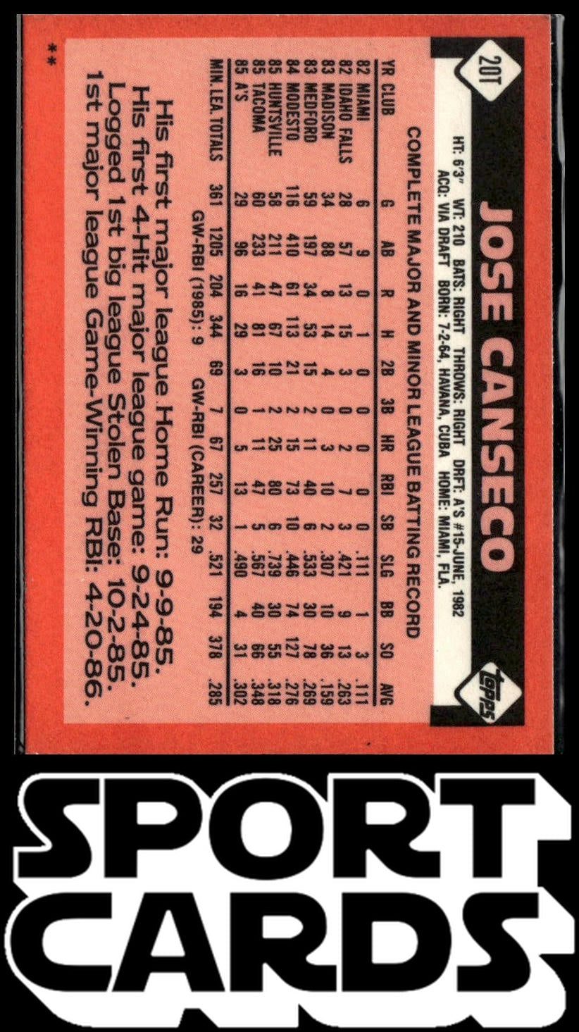 1986 Topps Traded #20T Jose Canseco SportCards.com