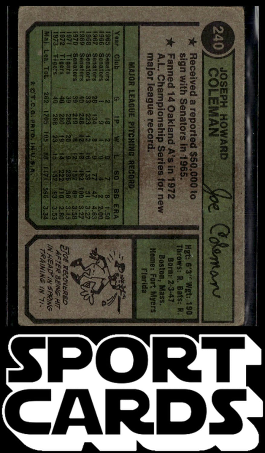 1974 Topps #240 Joe Coleman SportCards.com