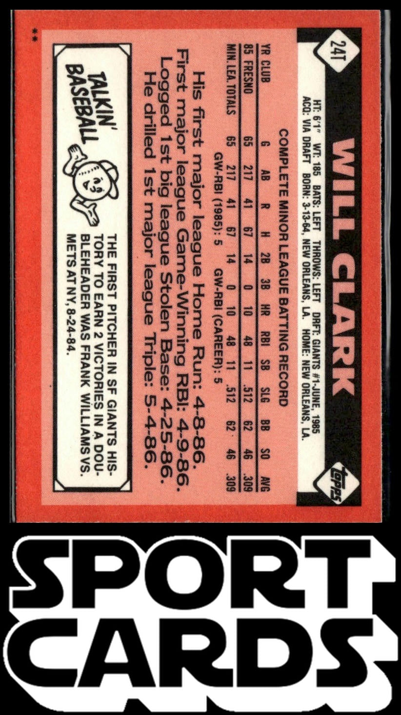 1986 Topps Traded #24T Will Clark SportCards.com