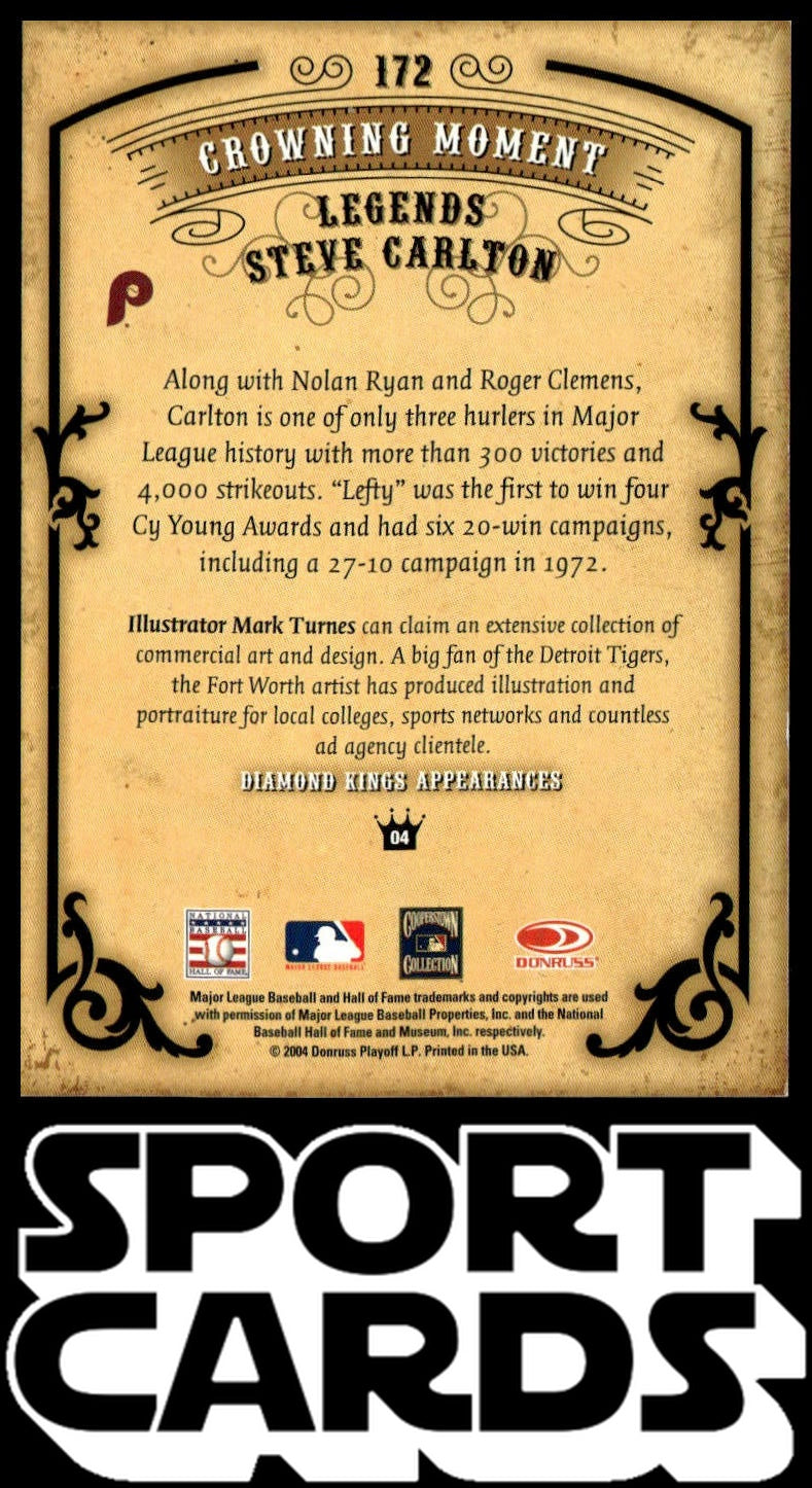 2004 Donruss Diamond Kings #172 Steve Carlton Framed Bronze Sepia SportCards.com
