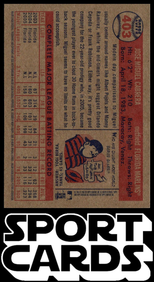 2006 Topps Heritage #78 Miguel Cabrera Chrome Refractors #/557 SportCards.com
