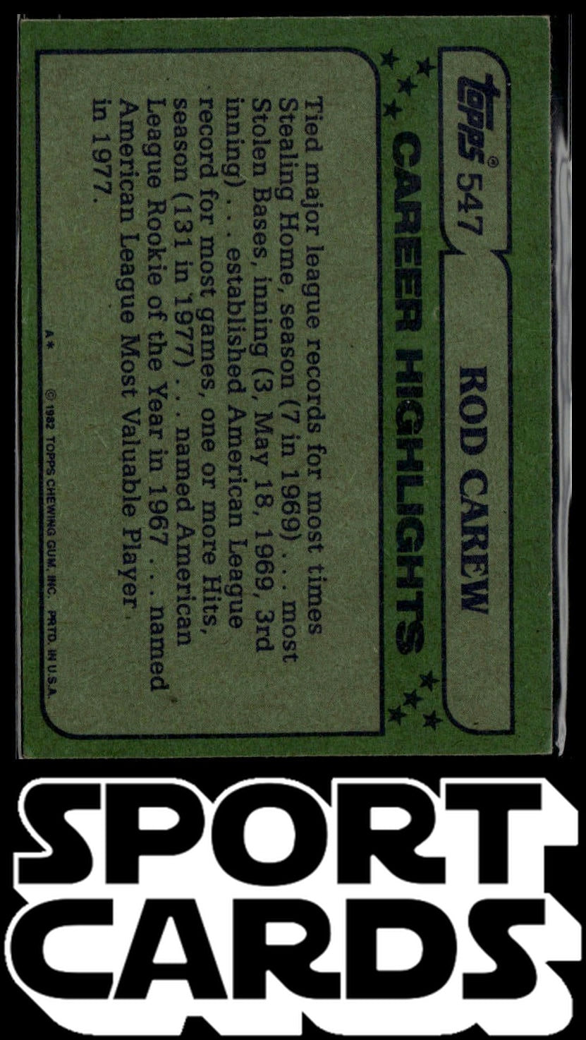 1982 Topps #547 Rod Carew Blackless SportCards.com