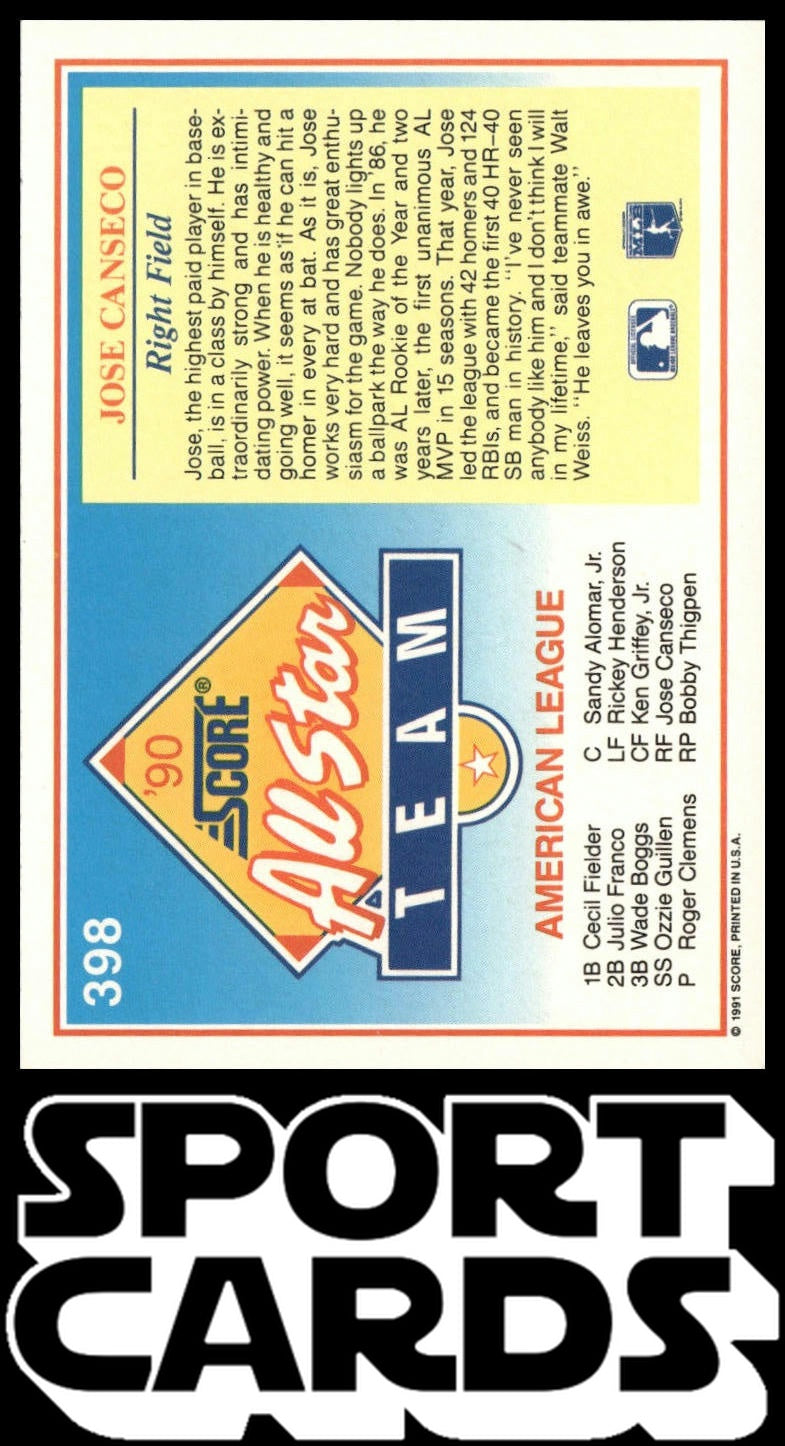 1991 Score #398 Jose Canseco SportCards.com