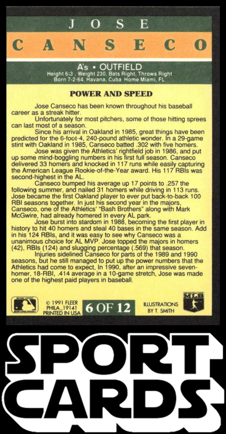 1991 Fleer #6 Jose Canseco Pro-Visions SportCards.com