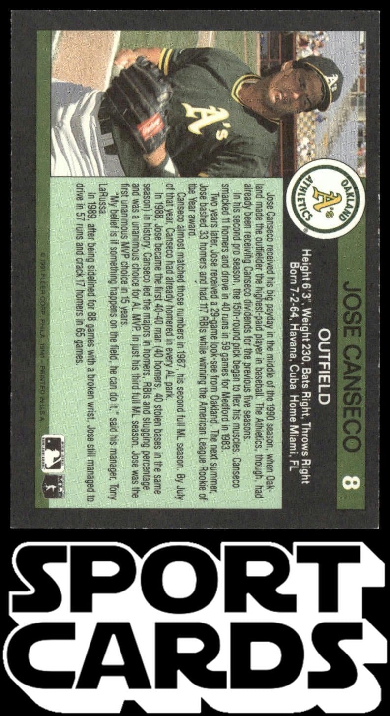 1991 Fleer #8 Jose Canseco '91 Fleer All-Star Team SportCards.com
