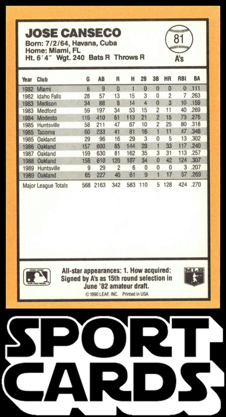 1990 Donruss Best of the AL #81 Jose Canseco SportCards.com